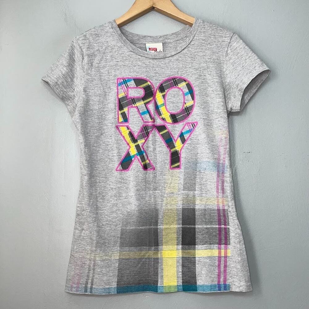 Y2K Roxy Paradise Shirt Size L Heather Gray Knit Baby Tee Surf Beach Streetwear